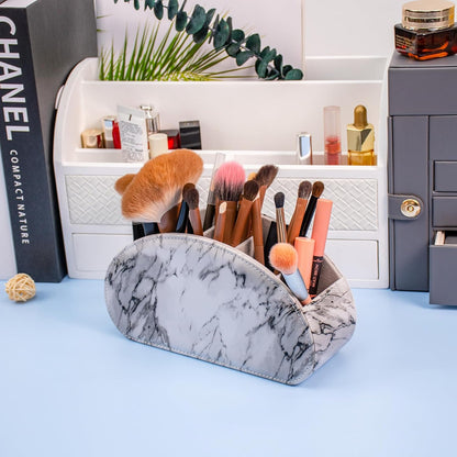 Remote Control Holders Organizer Box with 5 Compartment PU Leather Caddy | Multi-functional Office Desk Storage Caddy Store Tv Remote for Media Player,Brush,Pencil,Glassees&Office Supplies