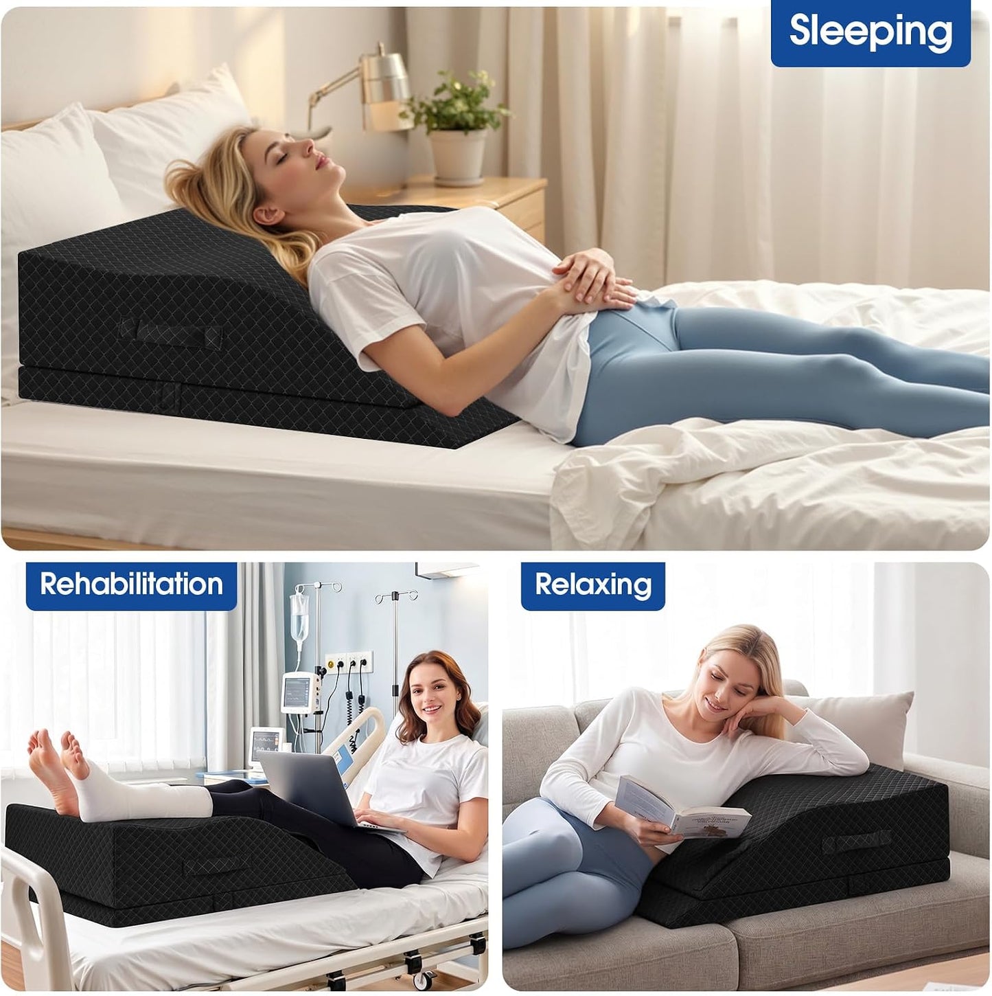 Elevation Pillows for Leg After Surgery, Memory Foam Adjustable Wedge Pillow for Injury or Rest, Ankle Pillow for Sleeping Blood Circulation Grey/Double Leg