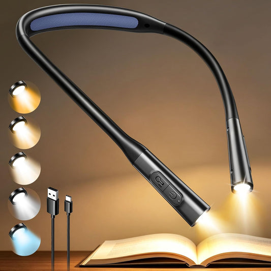 Glocusent Neck Book Light, Rechargeable Neck Lights for Crafts Reading | 1200mAh, Hands Free, 5 Colors, 5 Brightness, Lightweight, Book Lovers Gifts, Ergonomic, Bendable, Knitting, Repairing, Reader