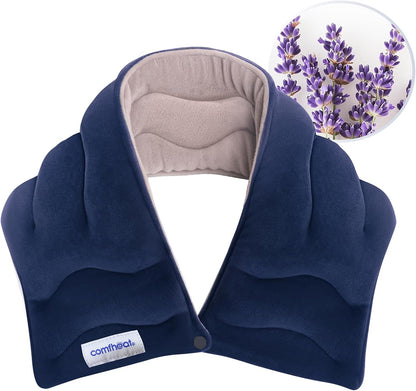 Neck Heating Pad Microwavable for Pain Relief, Moist Hot Compress | Microwave Neck Warmer Wrap FSA Eligible HSA for Sore Muscles Relief, Lavender Aroma, 25 x 5.7 Inches, Blue