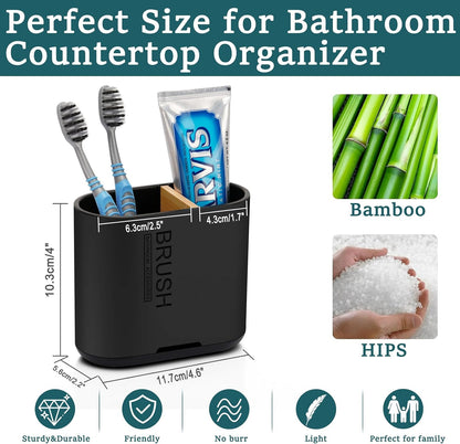 Bamboo Toothbrush Holder for Bathrooms Toothpaste Organizer, Small, White | 2 Slots, Easy to Clean, Plastic, Kids Electric Toothbrush, Drainage, Removable, For Bathroom, Vanity, Kitchen Sink, Office