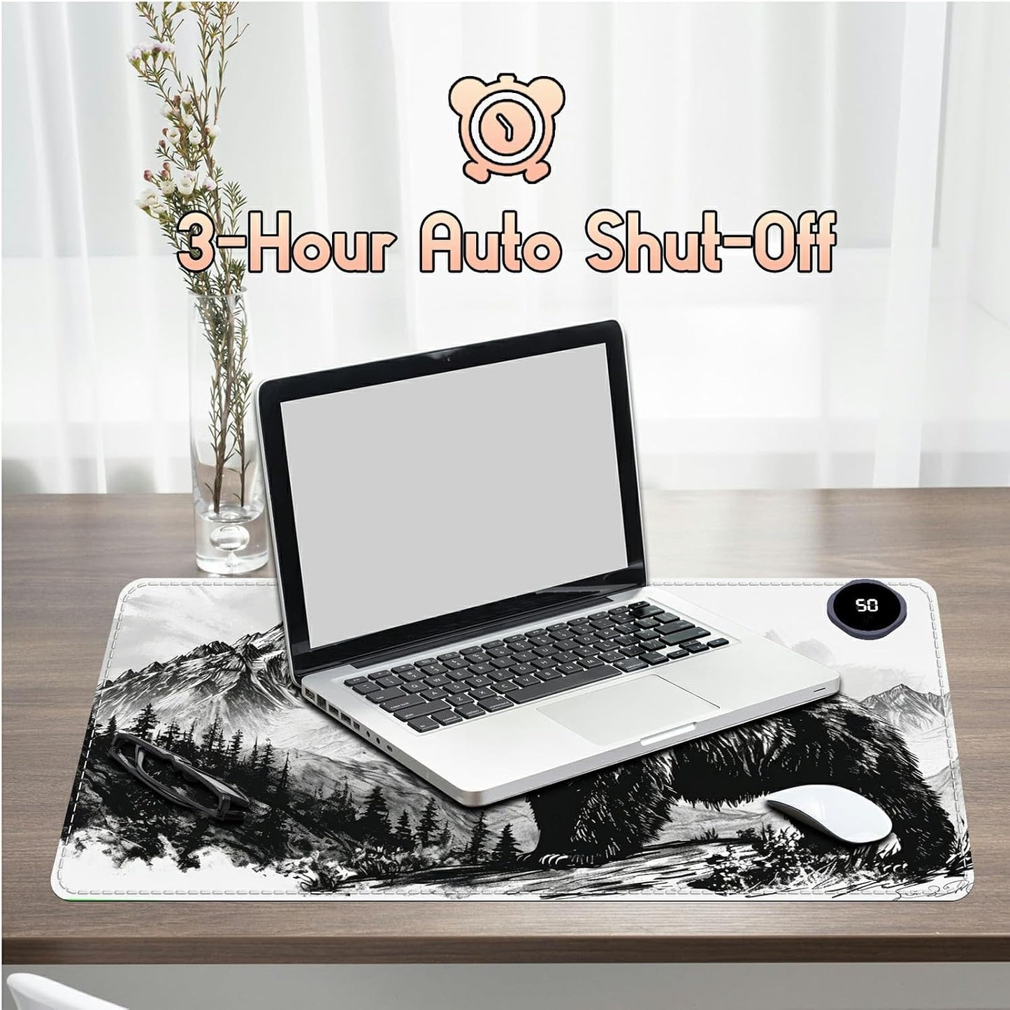 Heated Desk Pad Heated Large Mouse Pad, Electric Quickly Warm Desk Mat with 3 Levels Heating 3 Hours Auto Shut-Off, 31.5" x 13" Warm Gaming Mousepad Hand Foot Warmer, Baby Elephant