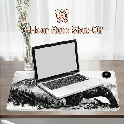 Heated Desk Pad Heated Large Mouse Pad, Electric Quickly Warm Desk Mat with 3 Levels Heating 3 Hours Auto Shut-Off, 31.5" x 13" Warm Gaming Mousepad Hand Foot Warmer, Baby Elephant