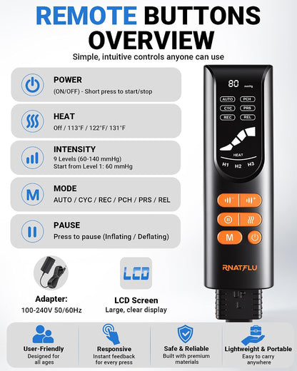 Leg Massager with Heat and Compression for Circulation Pain Relief | Sequential Air Compression Boots with Heated Knee, 9 Intensity , 6 Modes, 3 Heat, Foot Calf Thigh Massage, Pressure Sensor