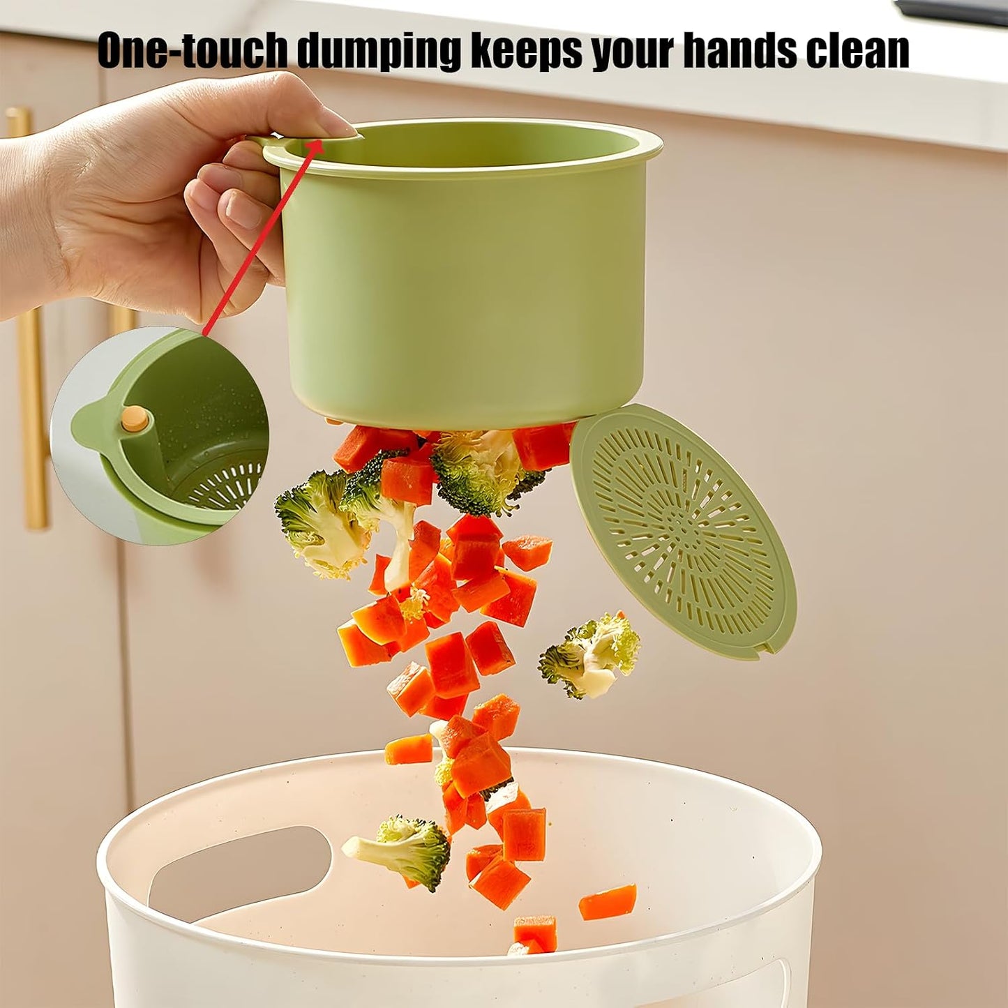 2025 New Faucet Hanging Strainer, Press Automatic Dumping Kitchen Draining Basket, Food Fruit Vegetable Drain Shelf Sink Storage Holder, for Home 、Kitchen (White)
