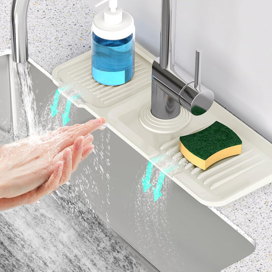 24 Inch Longer Faucet Mat for Kitchen Sink, 5° Slope Fast Self-draining, Kitchen Sink Splash Guard Silicone Sink Faucet Mat Splash Guard Kitchen Sink Area Tidy Splash Faucet Guard Draining Mat