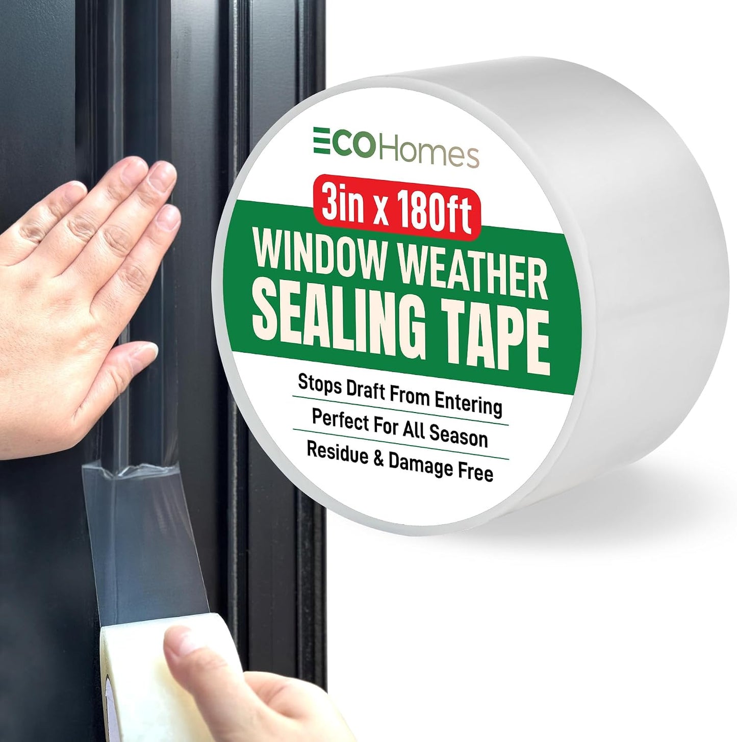 ECOHomes Window Weather Sealing Tape (2 Inch Wide x 90 Ft, Clear) | Weather Stripping Tape, To Stop Drafts Through Window Gaps and AC Units, Insulation Seal for Home and Air Conditioners