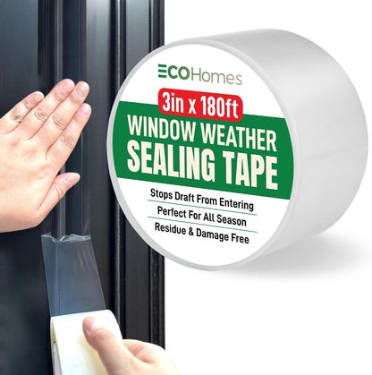 ECOHomes Window Weather Sealing Tape (2 Inch Wide x 90 Ft, Clear) | Weather Stripping Tape, To Stop Drafts Through Window Gaps and AC Units, Insulation Seal for Home and Air Conditioners