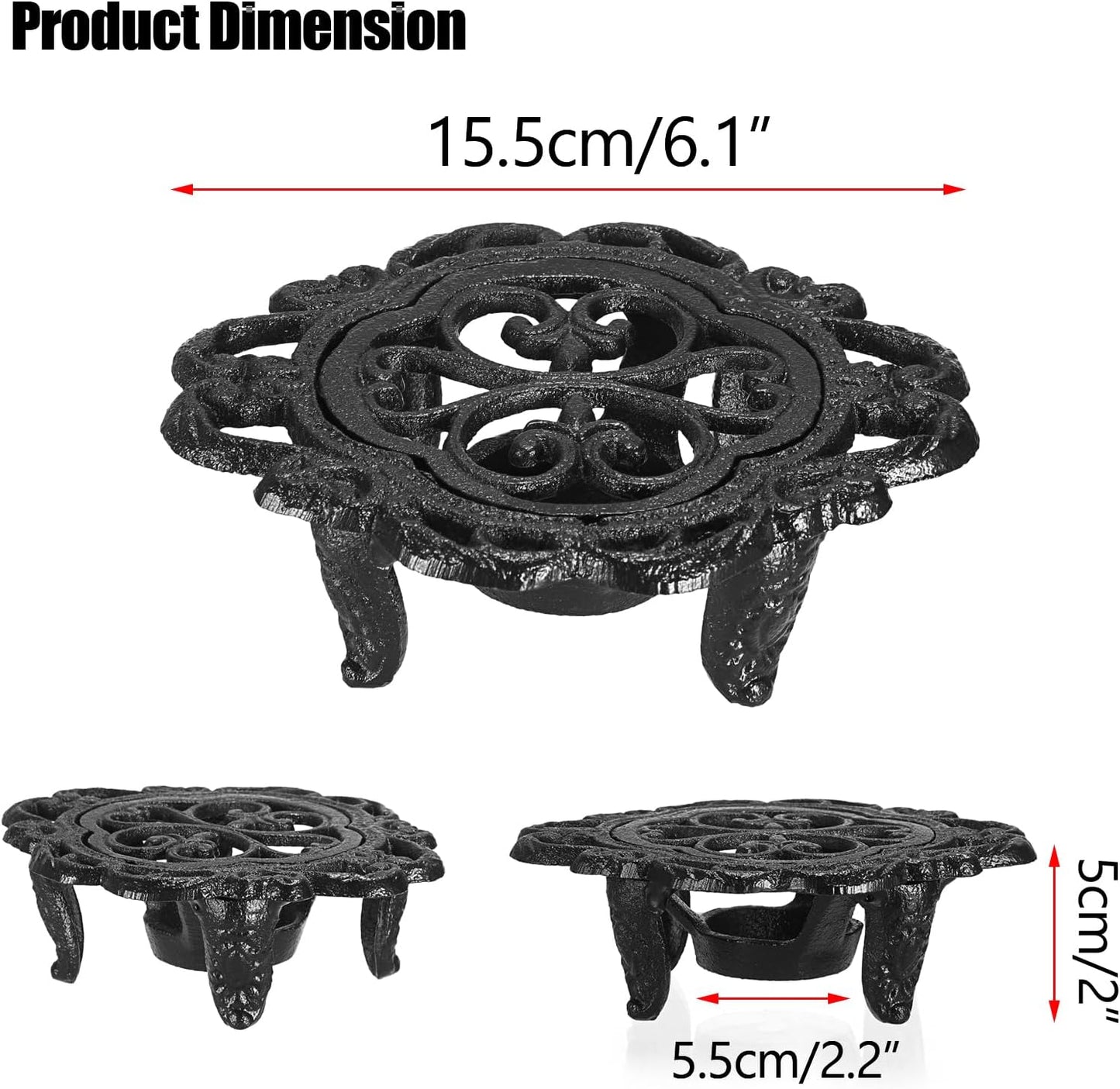Sumnacon Cast Iron Teapot Warmer Dish Cups Heater Decorative Trivet with Tealight Holder - Rustic and Heavy Duty Tealight Candle Holder Stands - Elegant Food Warmer for Tea, Coffee, Milk