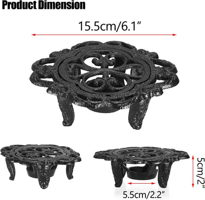 Sumnacon Cast Iron Teapot Warmer Dish Cups Heater Decorative Trivet with Tealight Holder - Rustic and Heavy Duty Tealight Candle Holder Stands - Elegant Food Warmer for Tea, Coffee, Milk