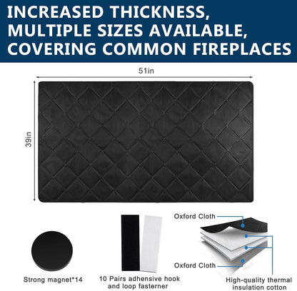 Magnetic Fireplace Cover Blanket Draft Stopper 45*34in Brick Fireplace Screen Insulation Cover Chimney Cold Air Blocker with Strong Magnet Hook-and-Loop Fasteners for Winter Iron Frame Stops Heat Loss