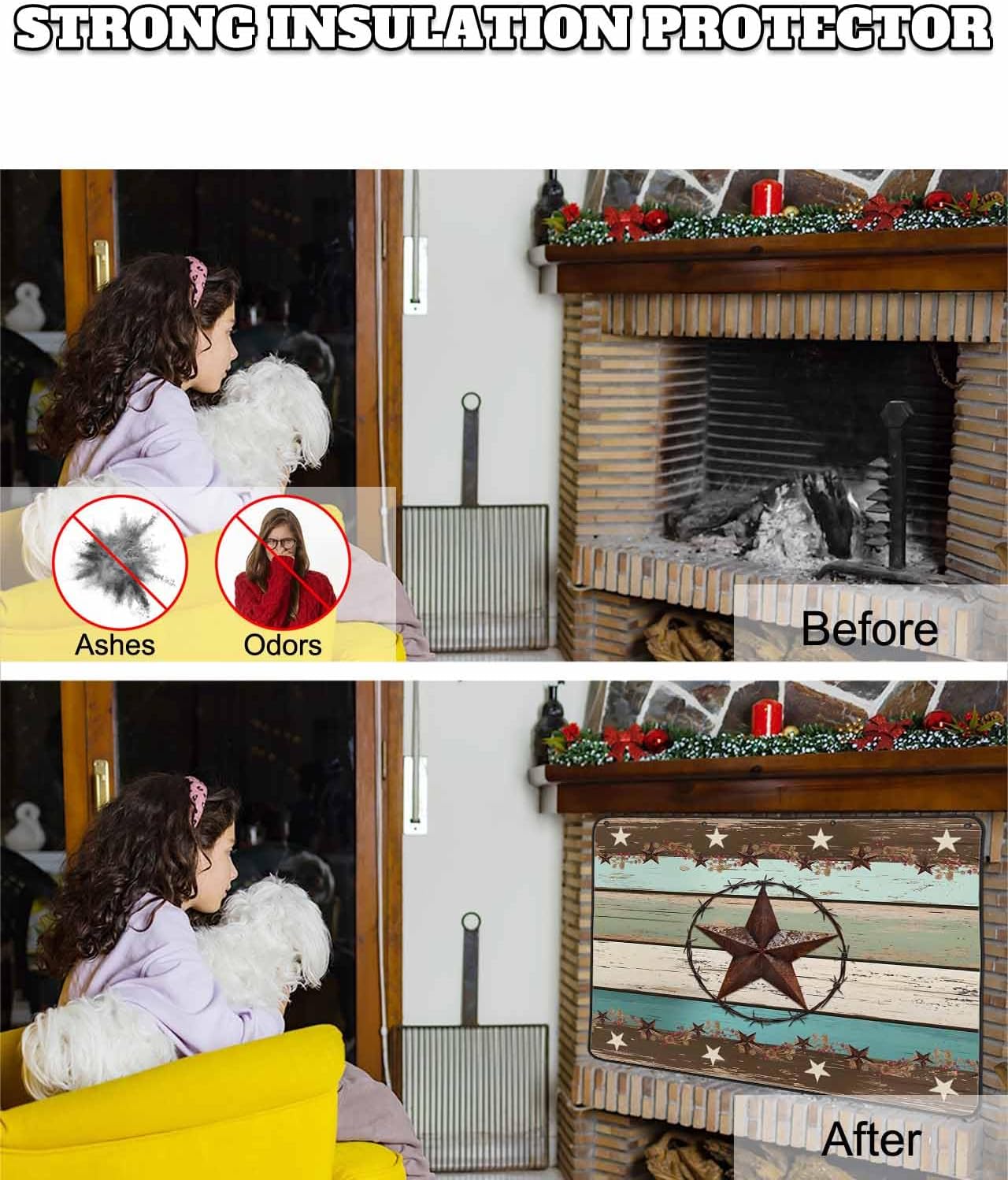 Magnetic Fireplace Cover Texas Star Teal Blue Fireplace Screen Decorative Farm Wood Grain Insulation Fireplaces Blocker Blanket Save Energy Fireplaces Draft Stopper Covers for Living Room 39x32 Inch