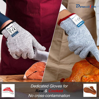Dowellife Cut Resistant Gloves Food Grade Level 5 Protection, Safety Kitchen Cuts Gloves for Oyster Shucking, Fish Fillet Processing, Mandolin Slicing, Meat Cutting and Wood Carving. (X-Large)
