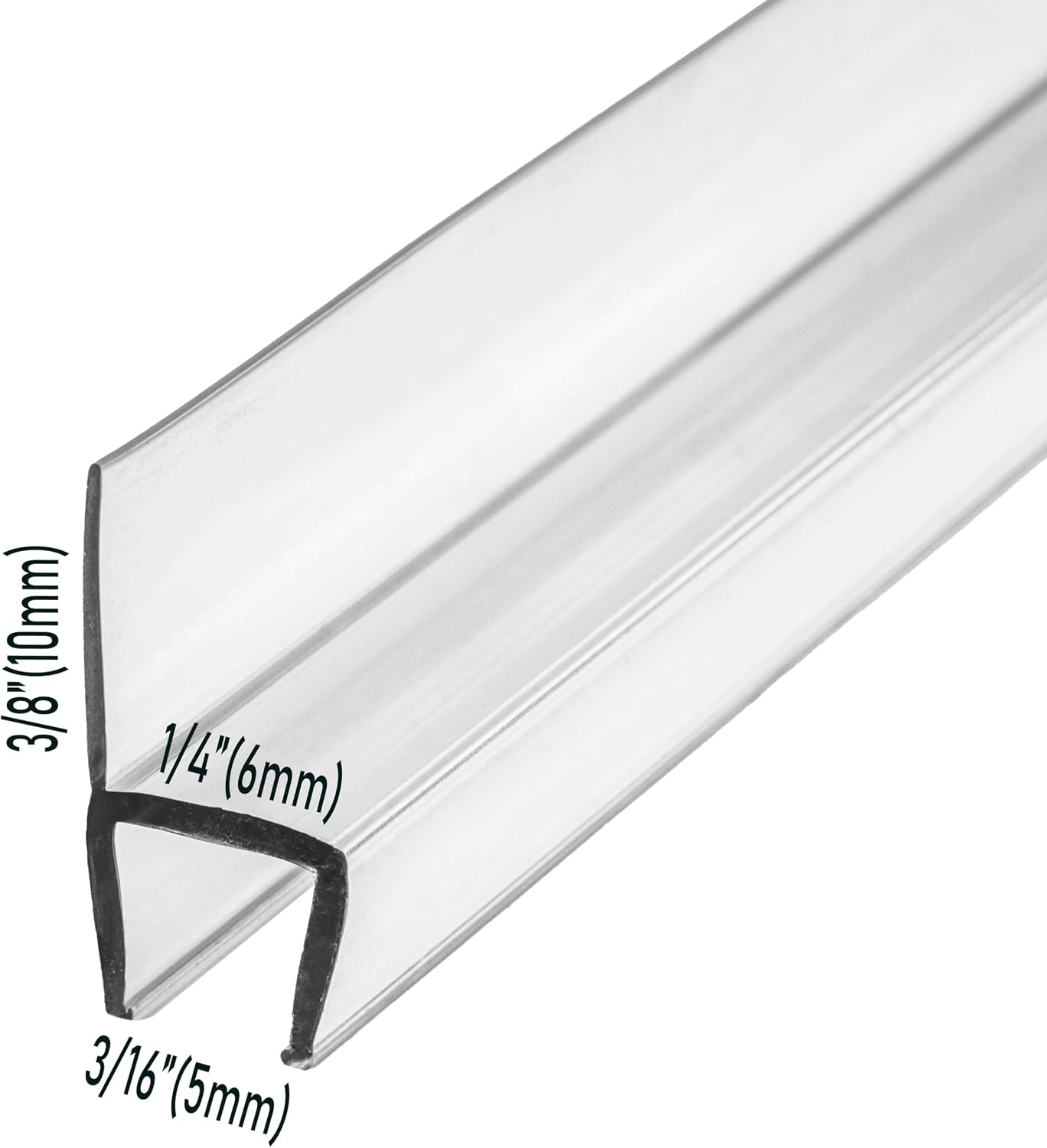 eatelle Frameless Shower Door Side Seal Strip for 3/8 Inch (10mm) Glass, Vertical Polycarbonate H-Jamb 180 Degree 78" Long