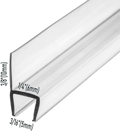 eatelle Frameless Shower Door Side Seal Strip for 3/8 Inch (10mm) Glass, Vertical Polycarbonate H-Jamb 180 Degree 78" Long