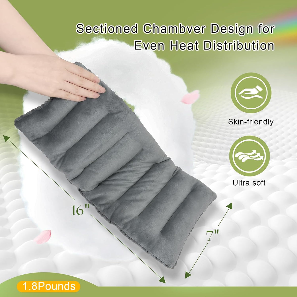 Weighted Microwave Heating Pad (1.8 LBS), 16x7 Inch Microwavable HotPack for Muscle Pain Relief Soothes Aches in Shoulders, Lower Back & Abdomen, Moist Heat Therapy Reusable