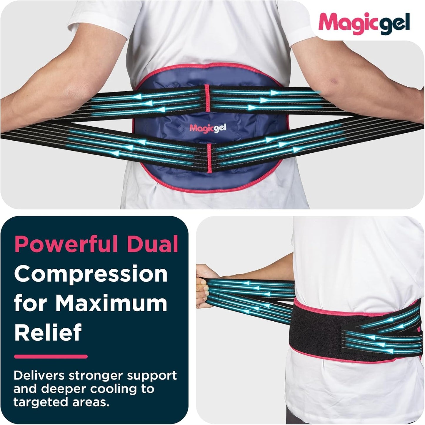 Magic Gel Ice Pack for Back Pain Relief | 2 Pack Reusable Lower Back Wrap for Hot or Cold Therapy | Relief for Lower Lumbar, Sciatic Nerve, Herniated or Degenerative Disc, Coccyx, Tailbone Pain