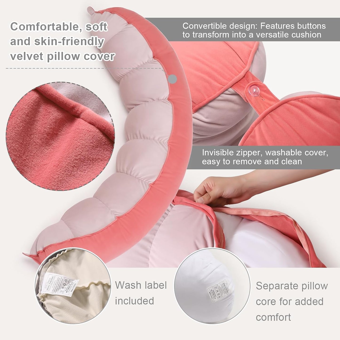 Peallow(Pat. Pend) – Long Round Body Pillow for Adults, Bolster Pillow for Sleeping, Soft and Supportive Pillow for Sleeping & Lumbar Support (Green-White, 29.5")