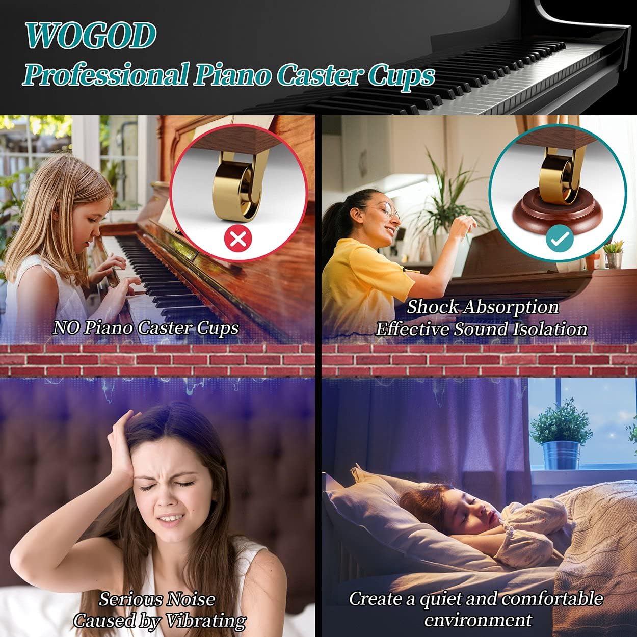 Piano Caster Cups Leg Floor Protectors WOGOD Upright Piano Caster Cups Felt Bottom Leg Pads for Wood Floor Furniture …