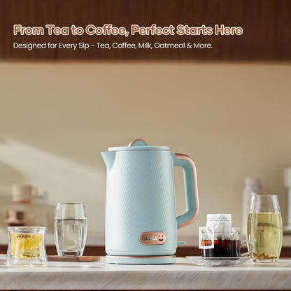 OLEGA Electric Tea Kettle: 1200W Fast Boil Electric Water Kettles 1.5L | Stainless Steel Kettle; Large Electric Water Kettle; Plastic Free Teapot; Auto Shut-Off Water Boiler; Fast Boil Kettles