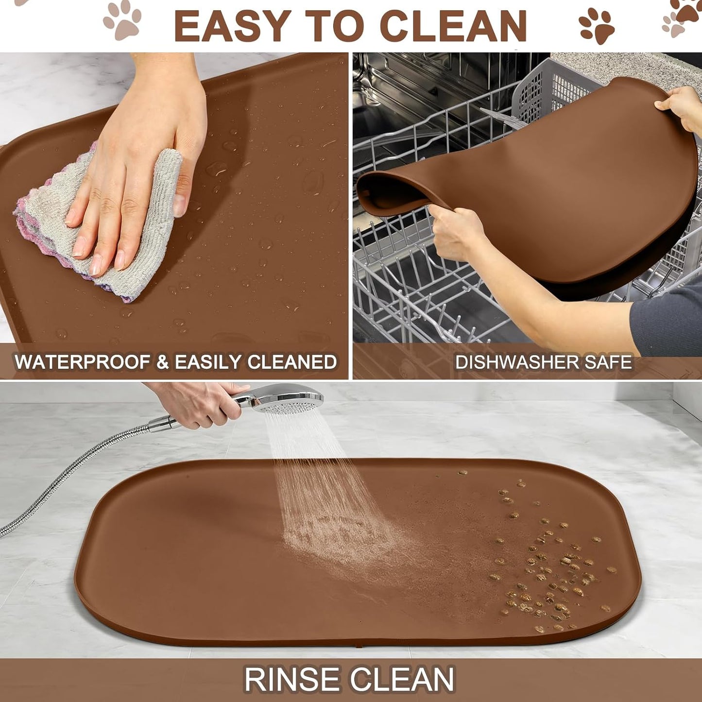 SMILOOL Waterproof Silicone Pet Food Mat with Raised Edge for Dog & Cat | 19" x 12" Non-Slip Pet Feeding Mats with Lip for Food & Water Bowl, Food Grade, Easy Cleaning, Black