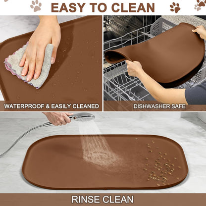 SMILOOL Waterproof Silicone Pet Food Mat with Raised Edge for Dog & Cat | 19" x 12" Non-Slip Pet Feeding Mats with Lip for Food & Water Bowl, Food Grade, Easy Cleaning, Black