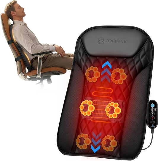 COMFIER 2026 Upgrade Ultra-Slim Heated Back Massager for Chair,Up–Down Moving 10 Massage Nodes,Deep Tissue Shiatsu Back Massager with Heat,Upper/Lower/Full Back Relief,Gift for Women & Men