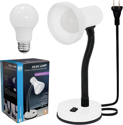 Xtricity LED Clip on Desk Lamp with 360° Flexible Gooseneck, White Finish | Reading Light for Bed Headboard– A19 Bulb Included, 120V, On/Off Switch, 10.25” Height Table Lamp