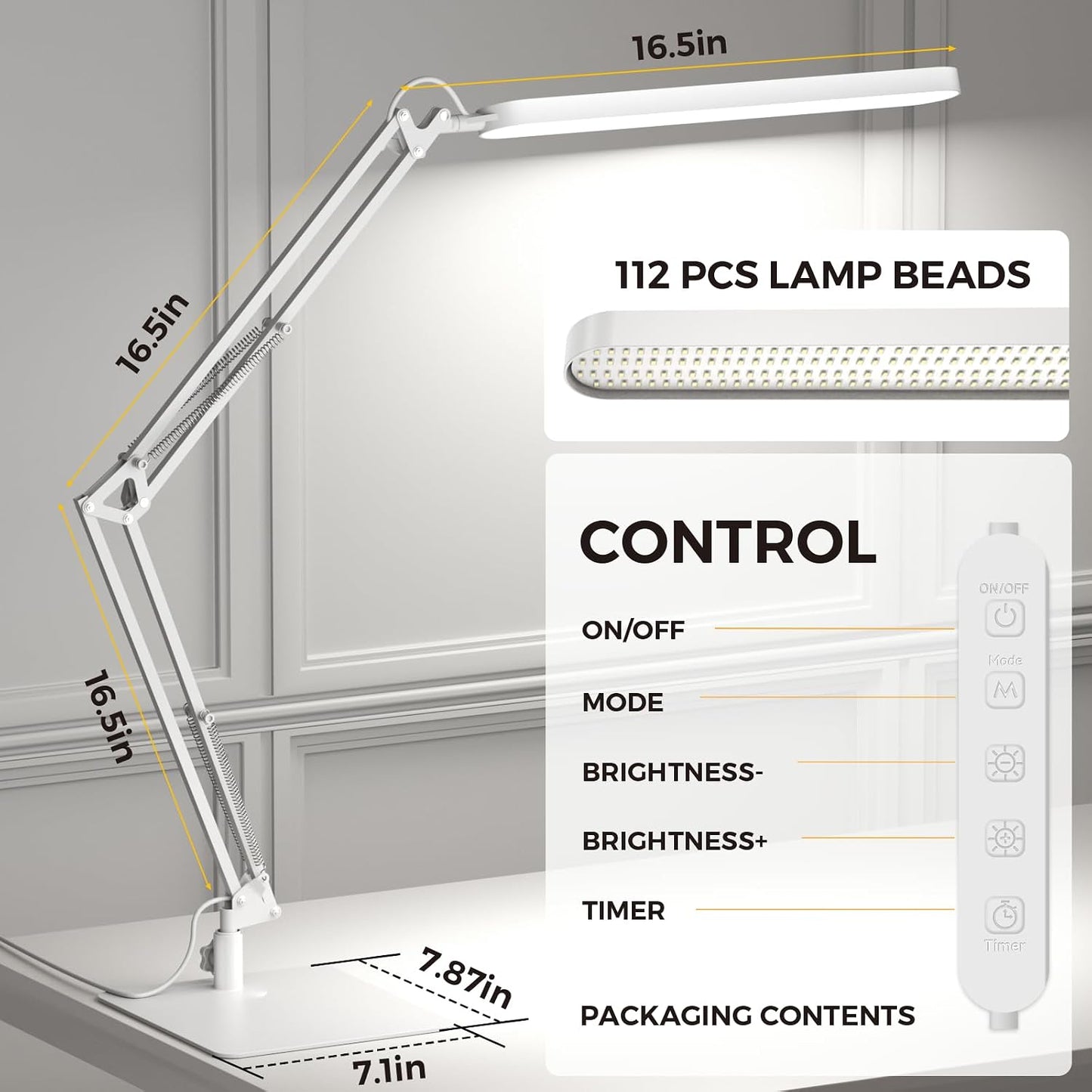SKYLEO Desk Lamp for Home Office, Eye Comfortable LED Desk Light for Long Hours, Adjustable Swing Arm with Memory Function, Black