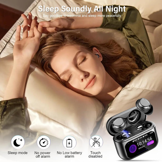 Sleep Earbuds Bluetooth 5.4 in Ear Touch Screen Sleep Headphones, Small Design Mini Sleep Earbuds for Side Sleepers with Sleep Mode, 48H Playtime Sleep Earphones Clear Calls, Raven Black