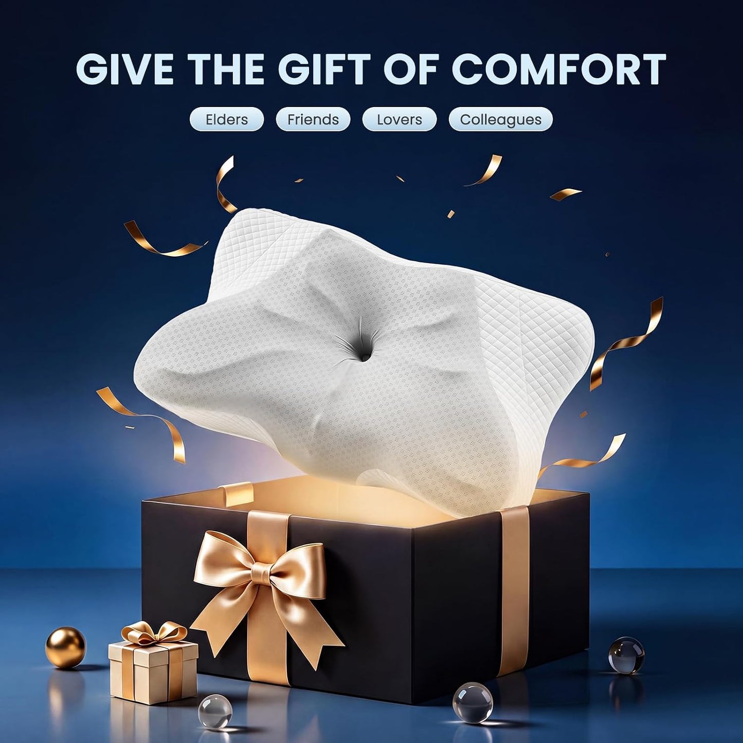 Sweetcrispy Cervical Pillow for Neck and Shoulder - Ergonomic Memory Foam Pillows, Contour Side Sleeper for Adults, Cooling Orthopedic Neck Support for Back Stomach Sleepers, White