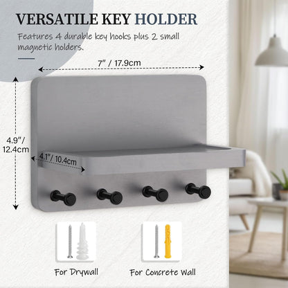 Nekon Key Holder for Wall with Shelf, Pine Wooden Key Hanger, Black | Small Wall Mounted Key Holder with 4 Hooks, Farmhouse Wall Organizer for Home Entryway & Apartment