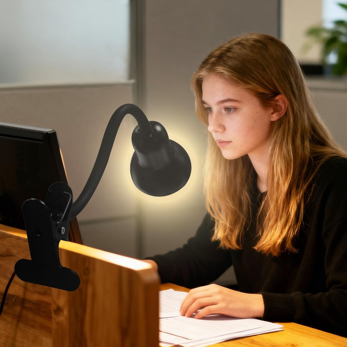 Clip On Gooseneck Lamp - 300W Max, Ceramic Fire-Resistant E26 Socket, Classic Durable Switch, Adjustable Flexible Clamp Light for Desk, Workbench, Bed Headboard, Table, Grow (Standard Clip Desk Light)