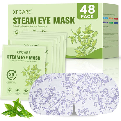 XPCARE 48 Pack Steam Eye Masks for Dry Eyes, Self Heated Steam Warm Eye Mask, Disposable Heated Eye Mask for Dark Circles, Puffy Eyes, Relief Stress Eye Fatigue (Unscented)