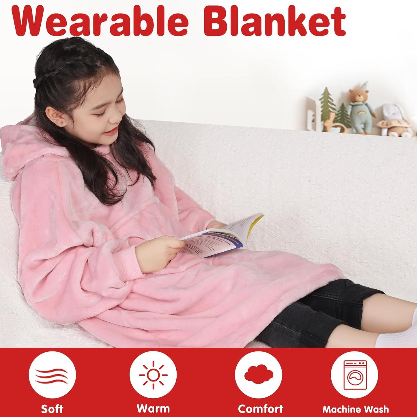 Wearable Blanket Sweatshirt Gifts for Women and Men, Warm and Cozy Giant Blanket Hoodie, Thick Flannel Blanket with Sleeves and Giant Pocket - Dark Gray