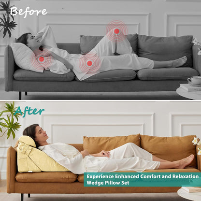 Bedluxe Wedge Pillow Headboard, 3PCS Orthopedic Bed Wedge Pillows Set for After Surgery, Adjustable Pillow Wedge for Acid Reflux&Back Pain Relief, Sleeping, Back Pillow for Bed Sitting Up, White/Grey