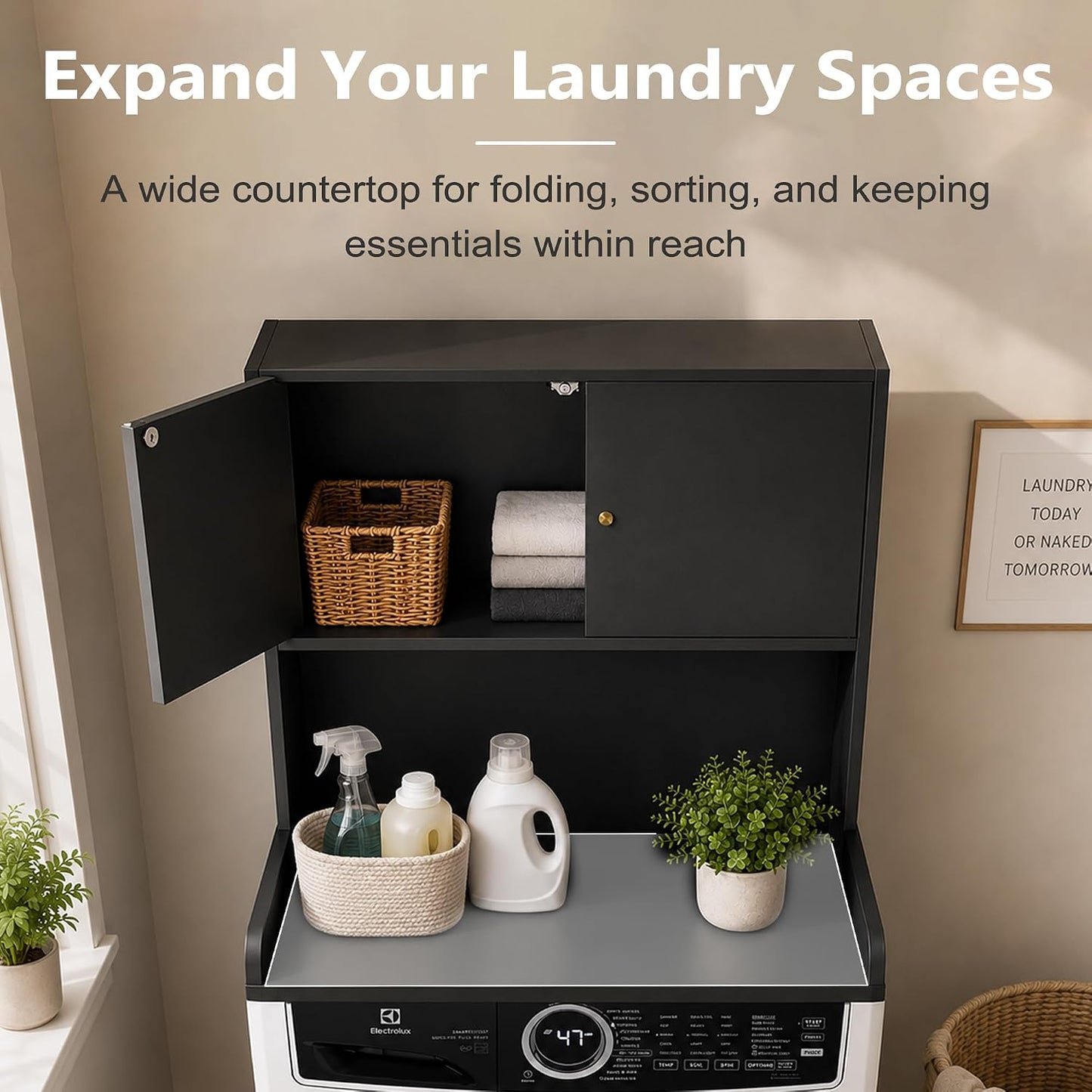 Laundry Storage & Organization (Oak) | Washer and Dryer Topper with Edge, Over Washer and Dryer Shelves for Laundry Room, Universal Fit, 27.5"Wx27.5"Dx29"H