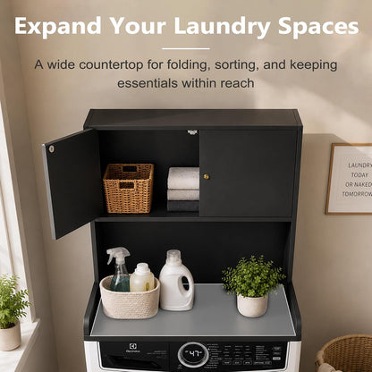 Laundry Storage & Organization (Oak) | Washer and Dryer Topper with Edge, Over Washer and Dryer Shelves for Laundry Room, Universal Fit, 27.5"Wx27.5"Dx29"H