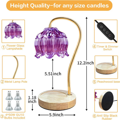 SupBri Candle Warmer Lamp with Timer & 4Bulbs, Pink Flower Glass Shdae
