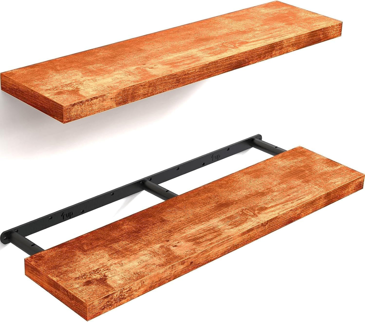 BAYKA Rustic Brown Floating Shelves 22.5in, Set of 2, Wall Mount Wood Shelf | Easy Install, 22lbs Max Load, Hidden Bracket, for Bathroom Bedroom Living Room or Kitchen, Hanging Shelf Book Decor Storage