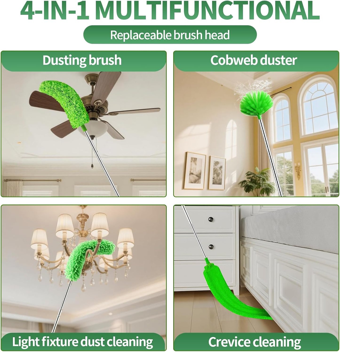 Cobweb Duster with Extension Pole,Cleaner Outdoor 110" Telescoping Extended Sspider Brush, Dusting Kit,Long Handle Reach for High Ceilings and Fans,Microfiber Webster Remover Tools Feather Dusters