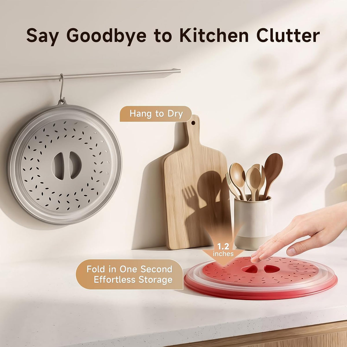 Microwave Splatter Cover for Food with Anti-scald Base Plate, Grey