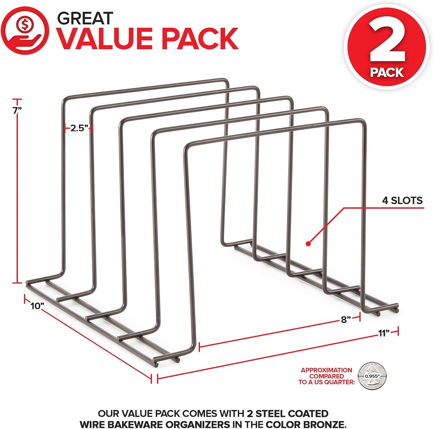 Stock Your Home Kitchen Cabinet Organizer, White (2 Pack) Steel Baking Sheet Holder with 4 Slots for Cabinet, Bakeware Organizer, Divider for Cutting Boards, Pot Lids, Pan Lids, Cookie Sheets