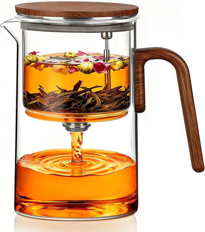 ZENS Magnetic Glass Infuser Teapot for Loose Tea, 27oz Walnut Wood Handle | Magic Teapot with Infuser, Echanted Tea Maker, Mess-Free Loose Leaf Tea Diffusers for Tea lover Gifts