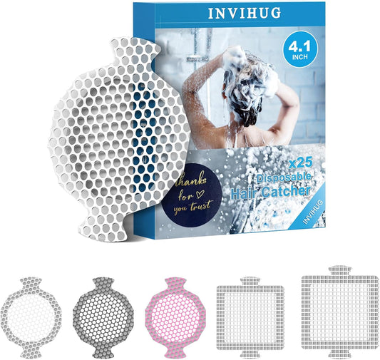 25 Pack, Disposable Shower Drain Hair Catcher Mesh Stickers, Disposable Hair Drain Catcher.(White,4.1inch), Hc2-4.1inRound-25