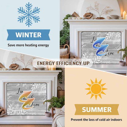 Magnetic Fireplace Cover Brown Rustic Wood Grain Fireplace Screen Decorative Leaves Laugh Love Insulation Fireplace Blocker Blanket Save Energy Fireplace Draft Stopper Covers for Living Room 36x30
