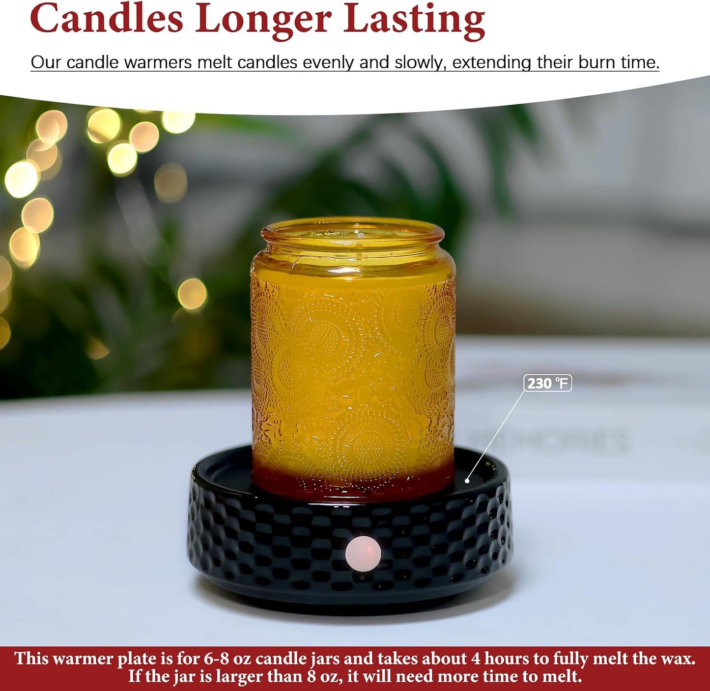 Electric Large Candle Warmer Plate - Ceramic Candle Wax Warmers Timer Adjust Fragrance Intensity Auto Shut Off for Home Office, Aromatherapy Fragrance and Heating Beverage, Milk, Tea, Hot Chocolate