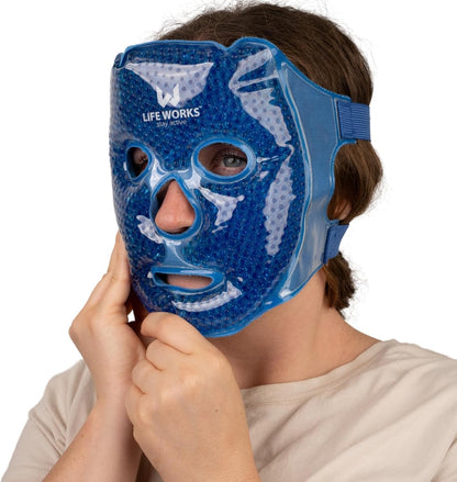 LIFE WORKS Gel Bead Face Mask, Eye Ice Pack, Cooling, Cold, Puffy, Blue