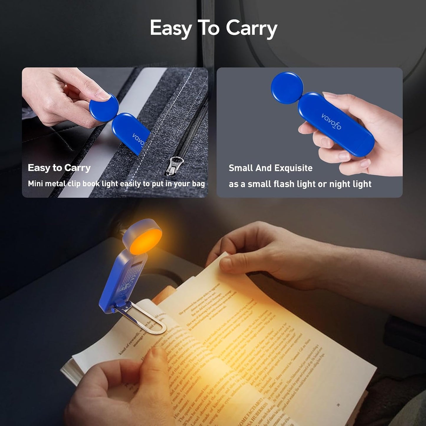 VAVOFO USB Rechargeable Bookmark Reading Light, Blue Light Blocking Amber LEDs for Bedtime Reading - Clip On, 9 Lighting Modes