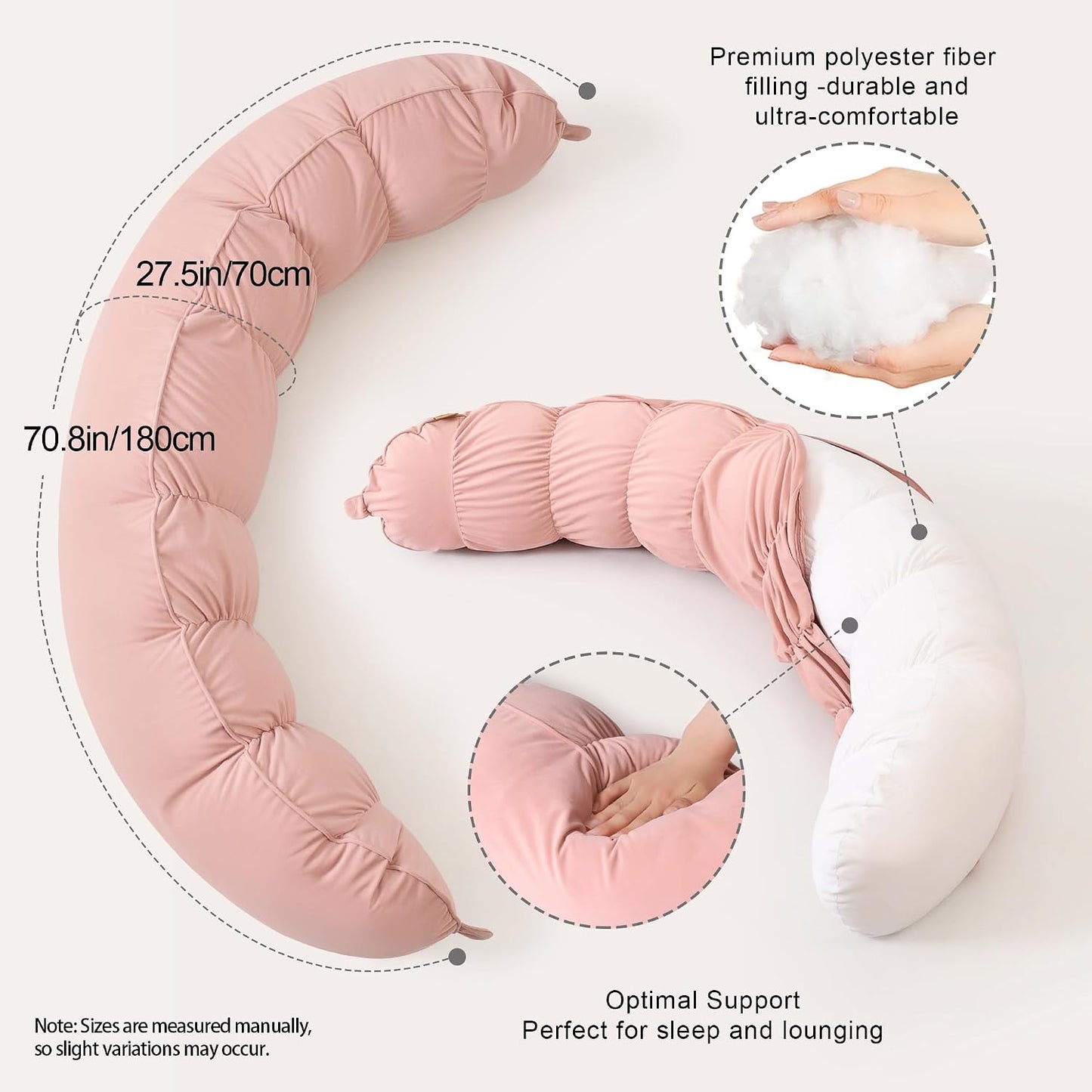 Peallow(Pat. Pend) – Long Round Body Pillow for Adults, Bolster Pillow for Sleeping, Soft and Supportive Pillow for Sleeping & Lumbar Support (Green-White, 29.5")